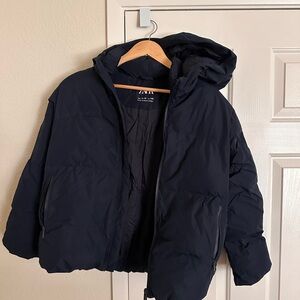 Zara Navy Hooded Puffer Coat